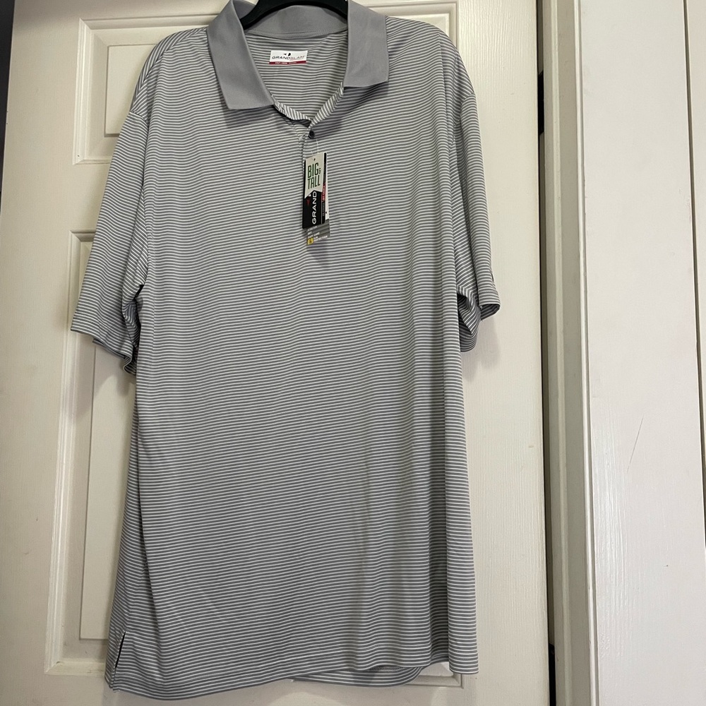 NWT Mens XXLT Gray and White Striped Grand Slam Polo